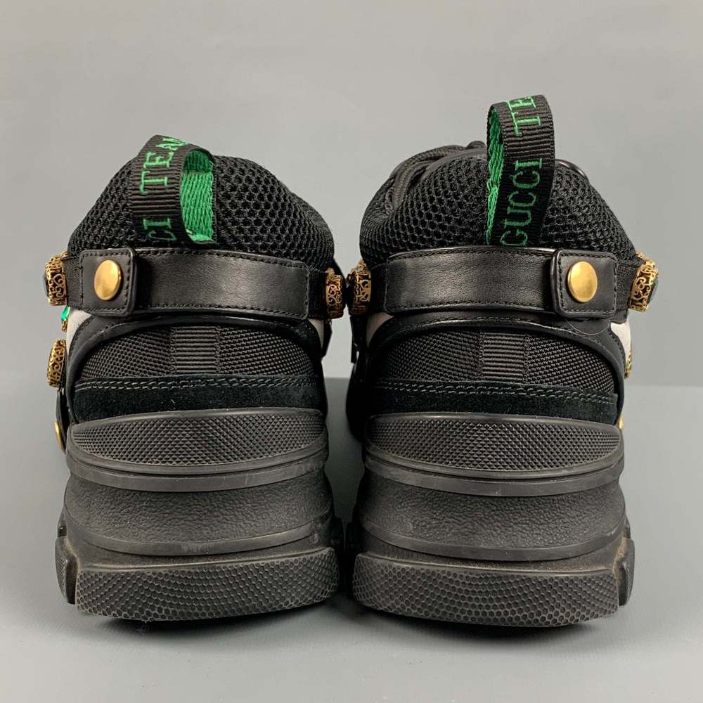 GUCCI Black Green Beaded Nylon Lace Up Sneakers - Picture 3 of 8